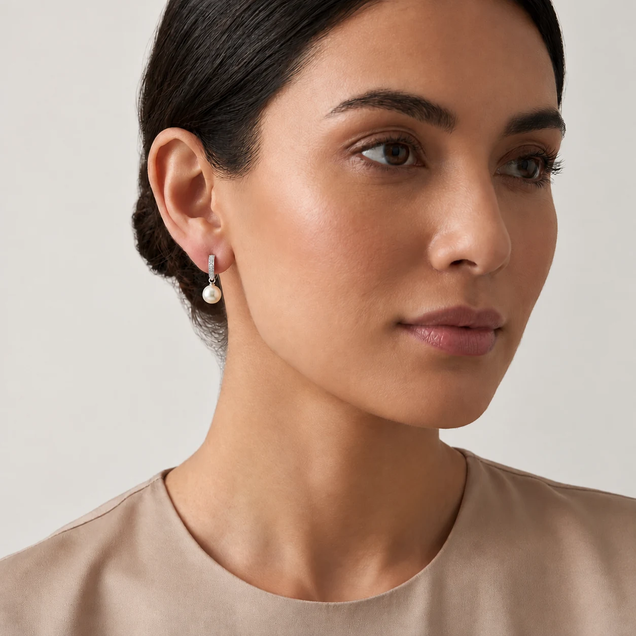 Dainty Vintage Style Freshwater Pearl & Diamond Earrings  |  18ct White Gold