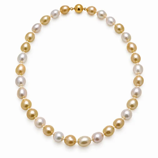 Gold And White South Sea Pearl Baroque Necklace 9.9 To 12.6mm