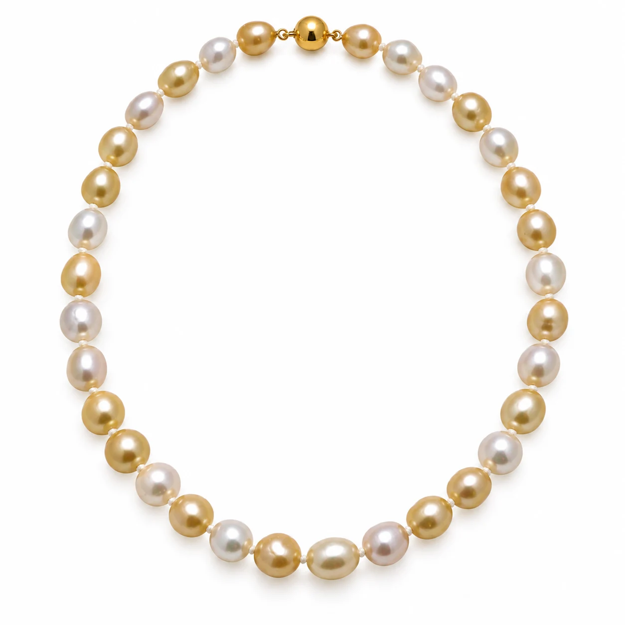 Gold And White South Sea Pearl Baroque Necklace 9.9 To 12.6mm