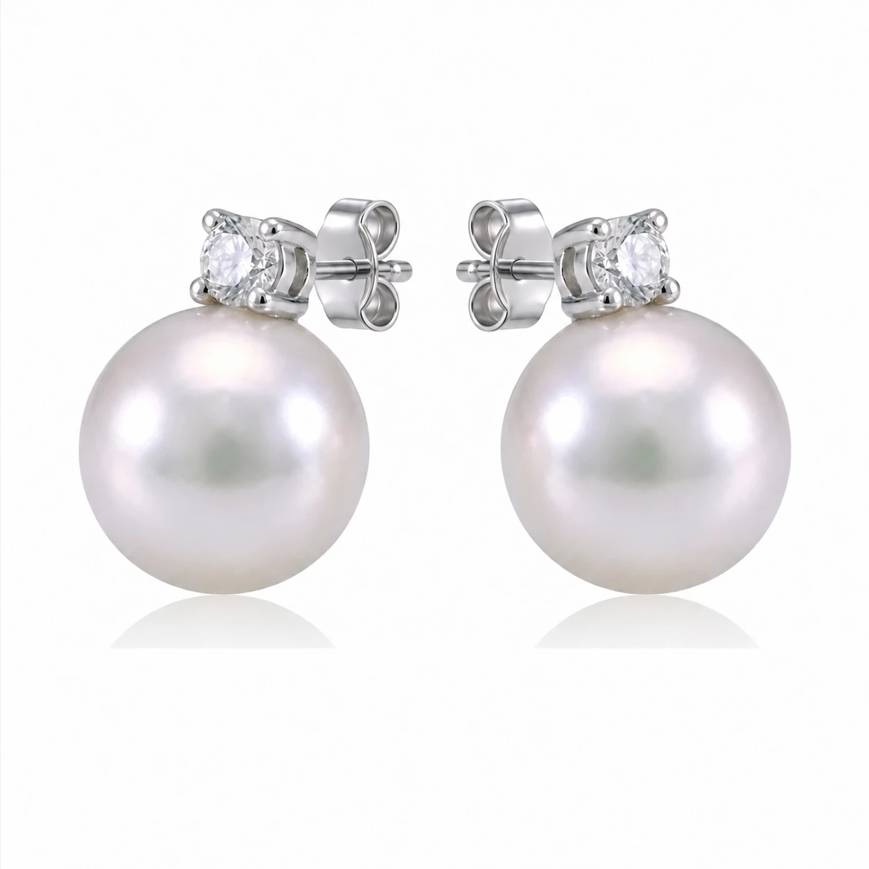 Akoya Pearl & Diamond 4 Claw Stud Earrings  |  18ct Gold