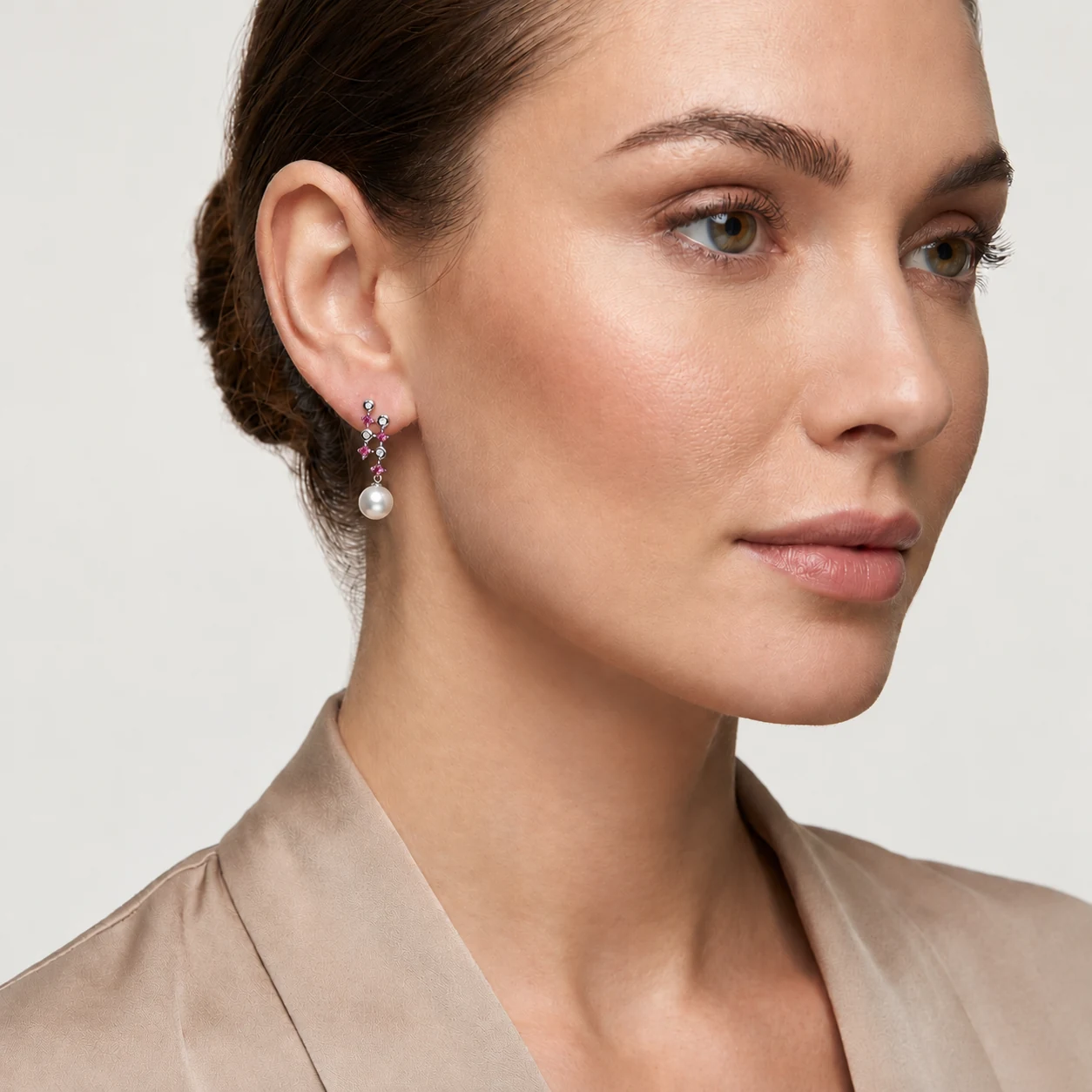 Akoya Pearl Diamond & Pink Tourmaline Drop Earrings  |  18ct White Gold