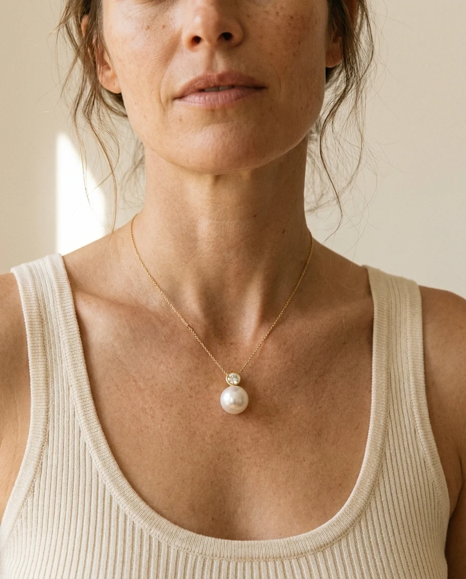South Sea Pearl & Diamond Simple Pendant | 18ct Yellow Gold