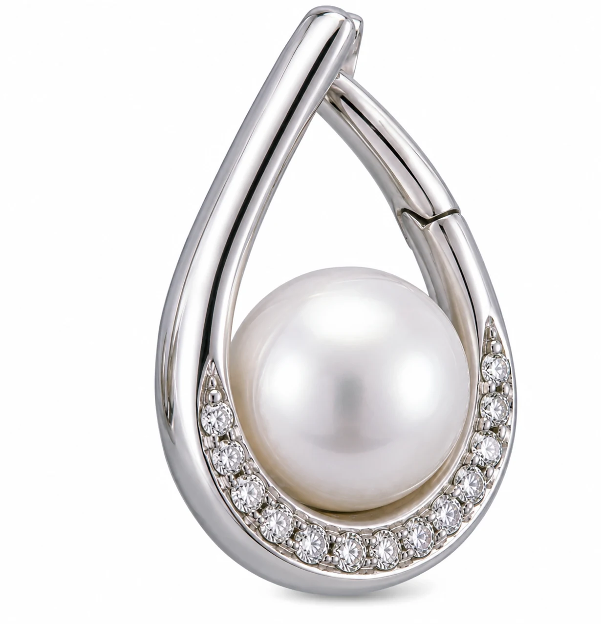 Freshwater Pearl & Diamond 'Sling' Design Earrings  |  14ct White Gold