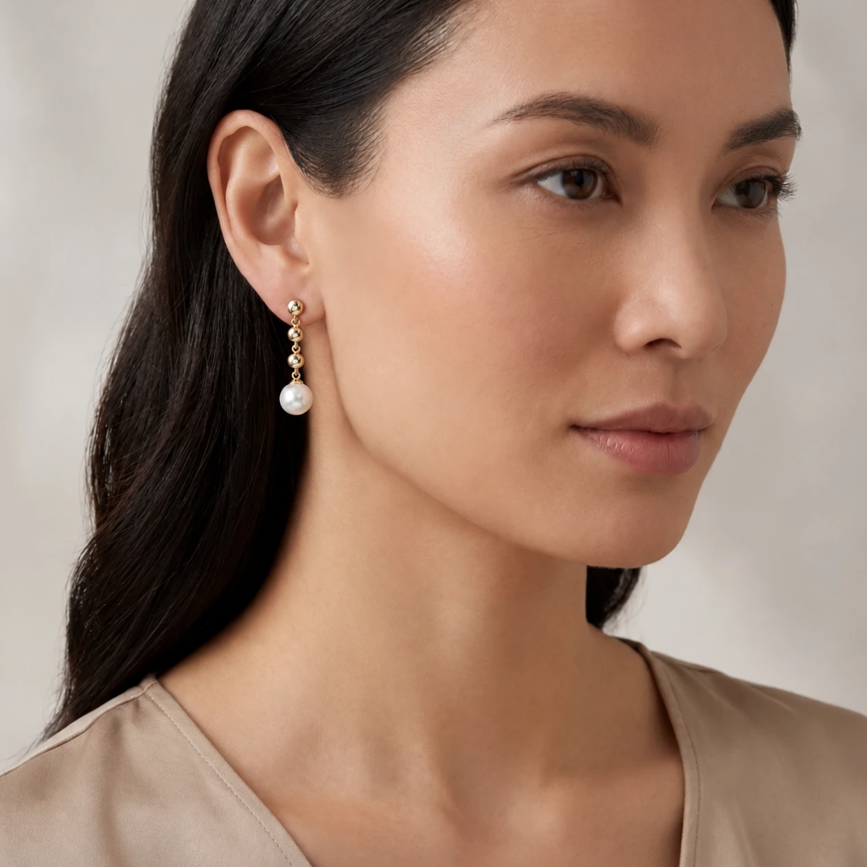 Akoya Pearl & Diamond Triple Collet  Drop Earrings  |  18ct Yellow Gold