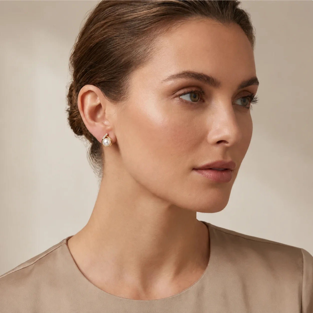 Freshwater Pearl & Diamond Crossover Dainty Stud Earrings  |  9ct Gold