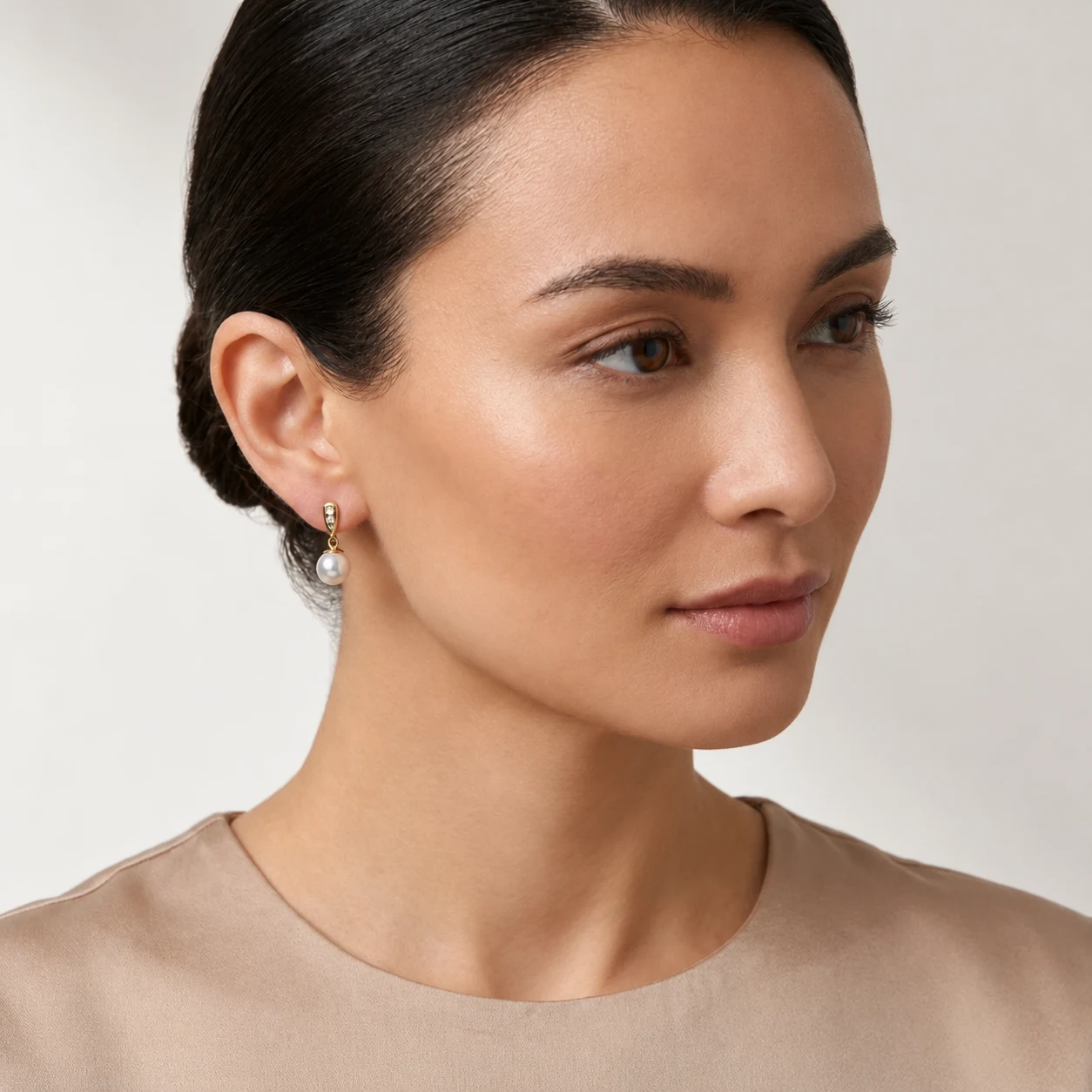 Akoya Pearl & Diamond Channel Set Earrings | 18ct Yellow Gold 