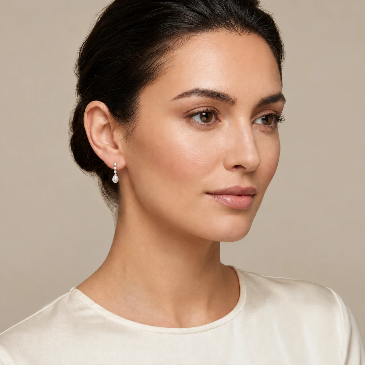 Freshwater Pearl & Diamond Drop Earrings  |  14ct Yellow Gold