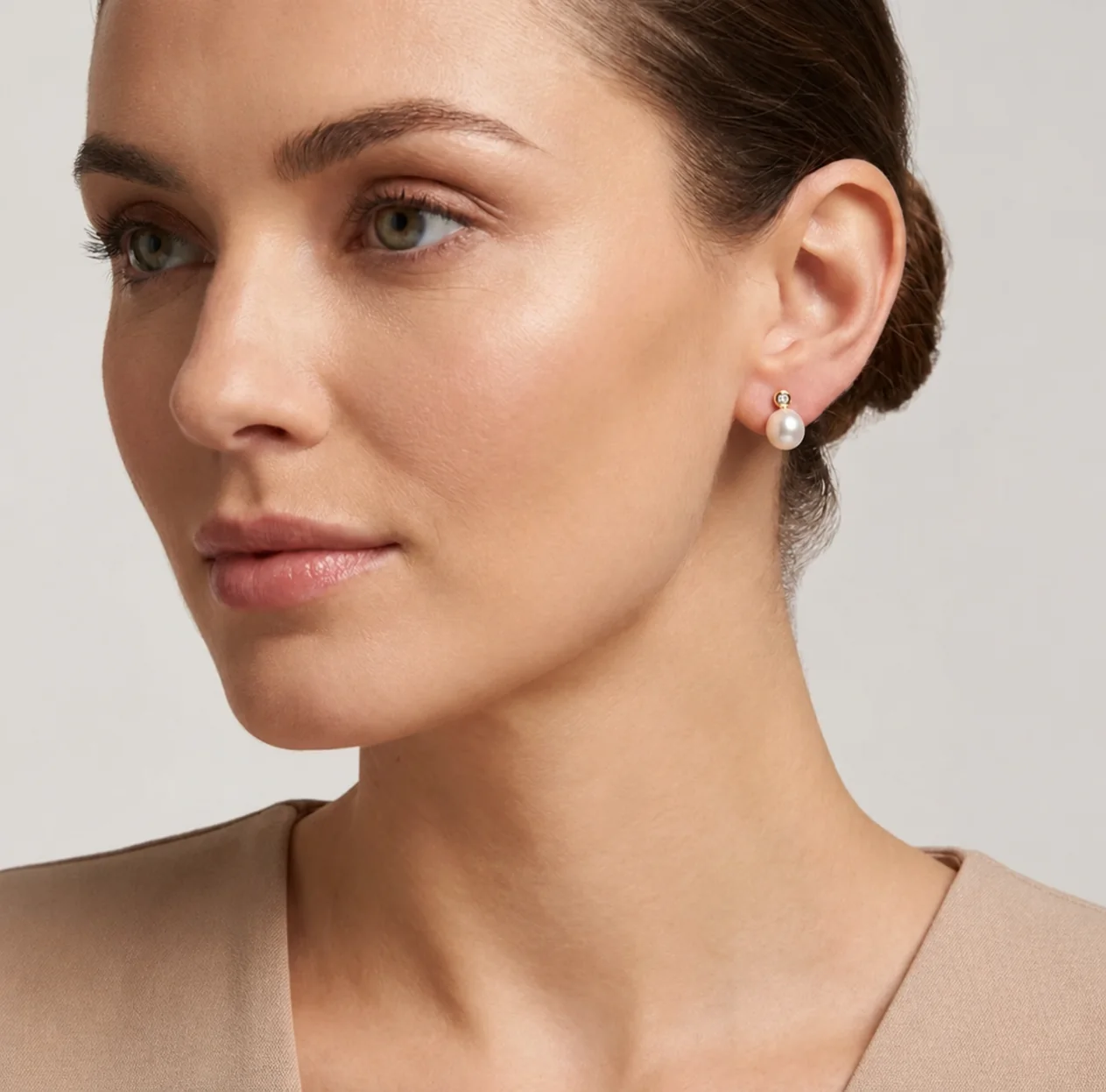 Freshwater Semi-baroque Pearl & Diamond Stud Earrings  |  9ct Yellow Gold
