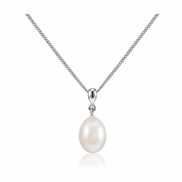 Freshwater Pearl Simple inverted Pear-Shape Design Pendant  |  9ct White Gold