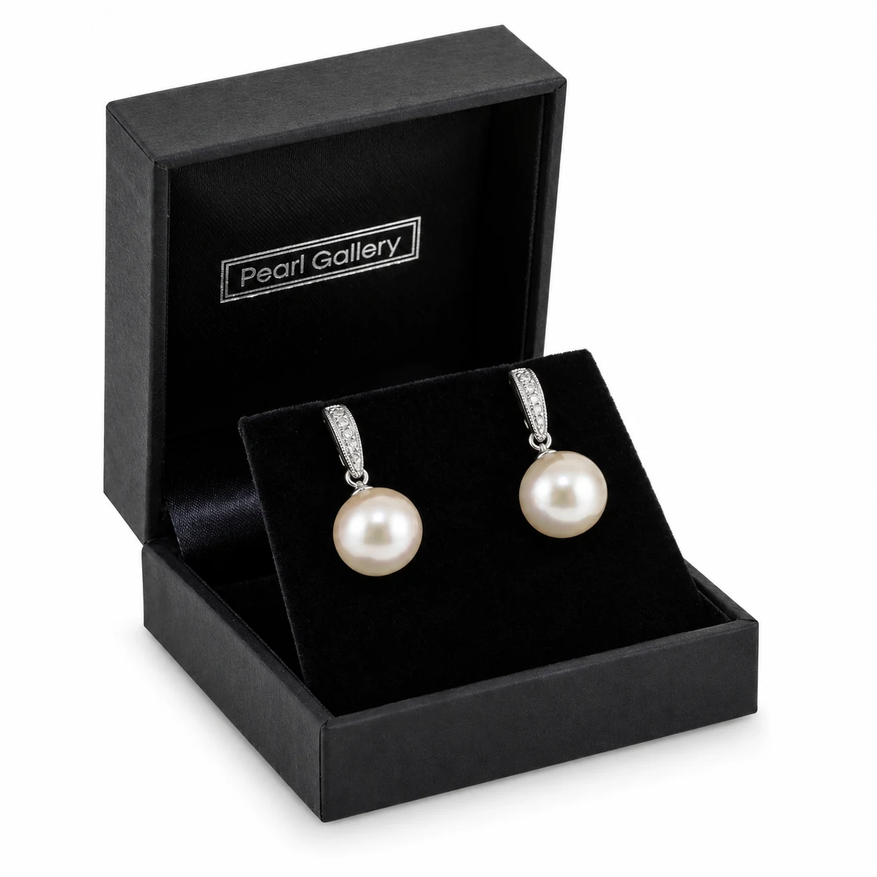 Dainty Vintage Style Freshwater Pearl & Diamond Earrings  |  18ct White Gold