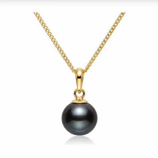 Black Akoya Cultured Pearl Pendant 7.5-8.0 mm  |  18ct Yellow Gold