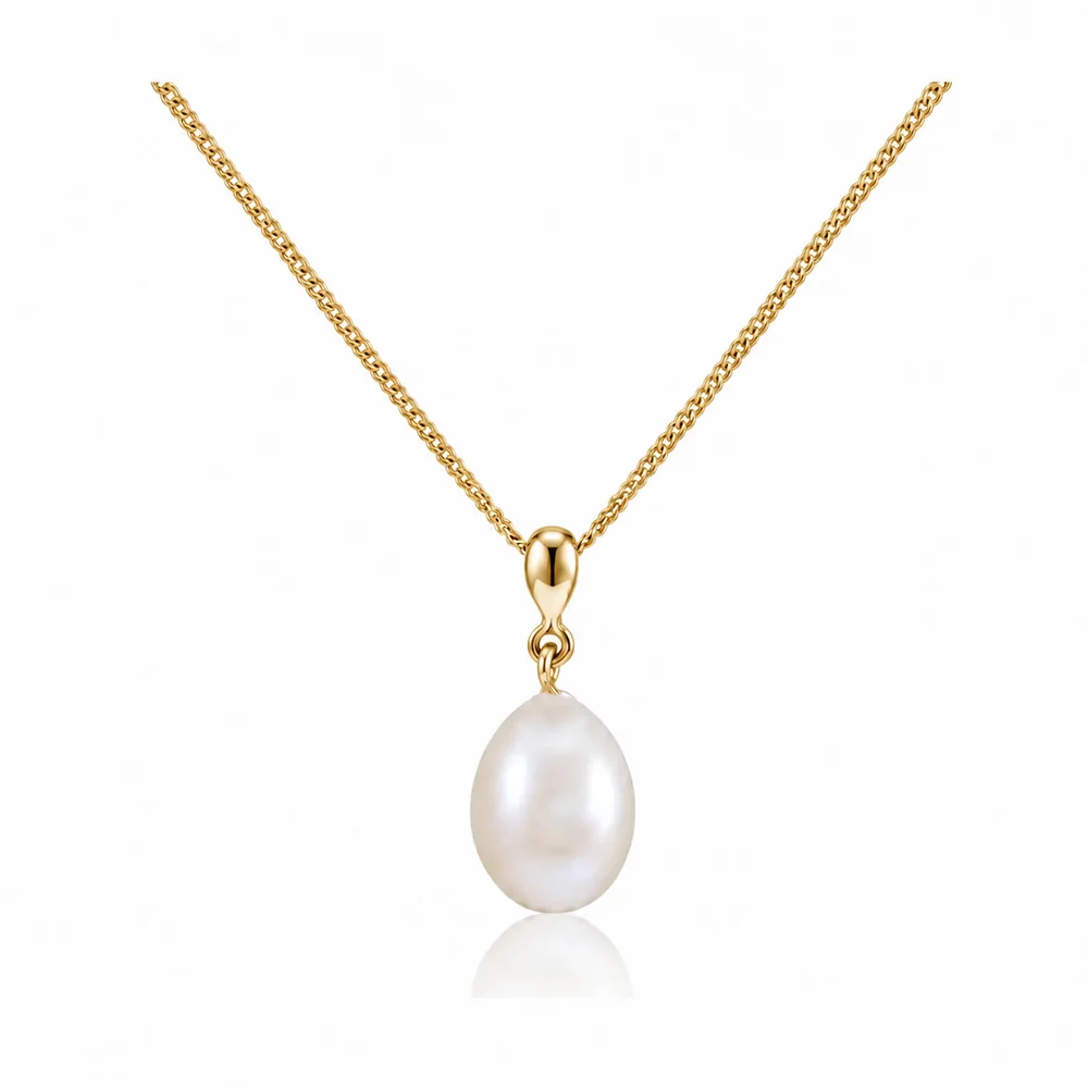 Freshwater Pearl Simple inverted Pear-Shape Design Pendant  |  9ct Yellow Gold