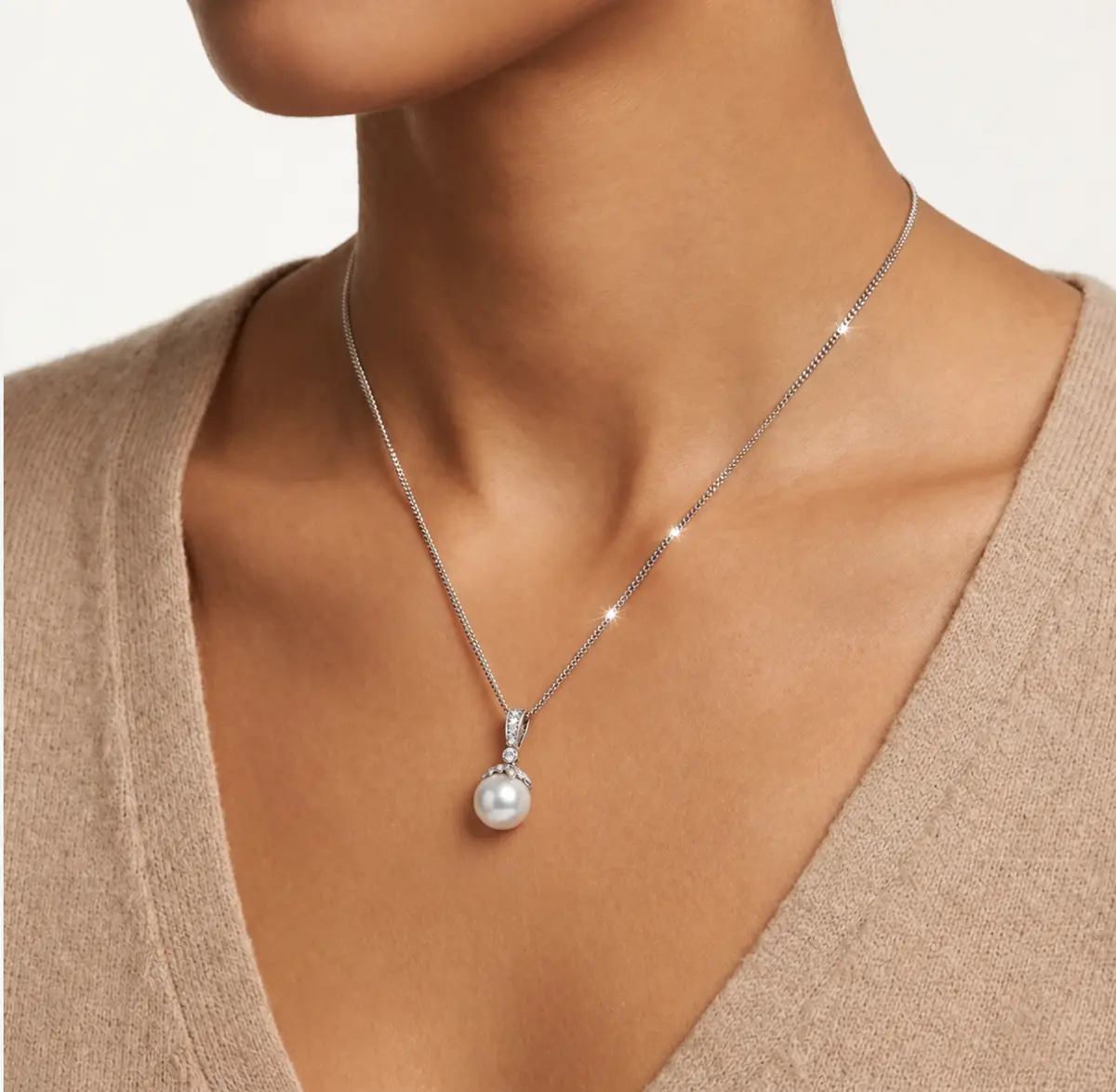 South Sea Pearl & Diamond Leaf Motif Design Pendant  |  18ct White Gold