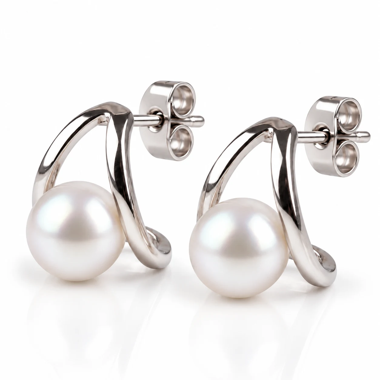  Freshwater Cultured Pearl Looped Design Earrings  |  Silver