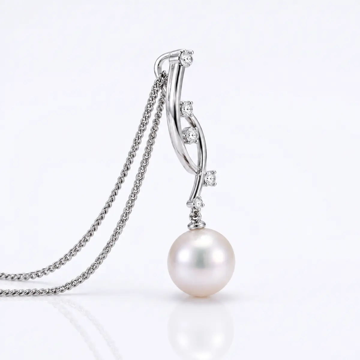 South Sea Pearl & Diamond "Vine"  Pendant  |  18ct White Gold