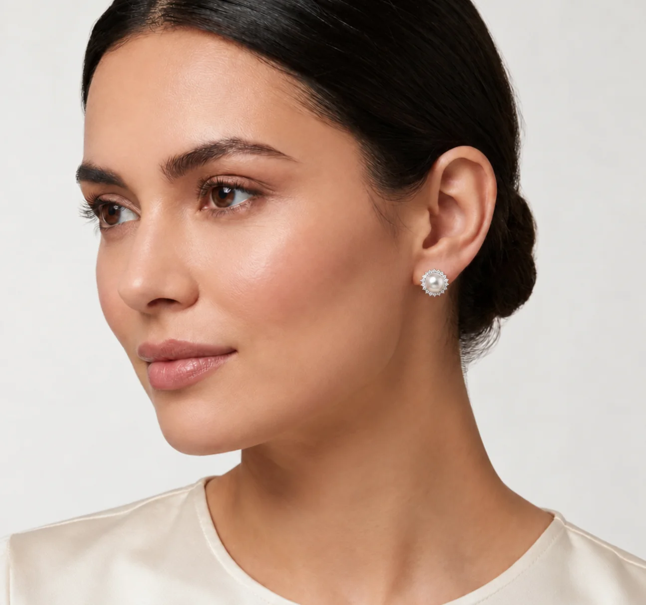  Freshwater Pearl & Cubic Zirconia Small Cluster Earrings  |  Silver