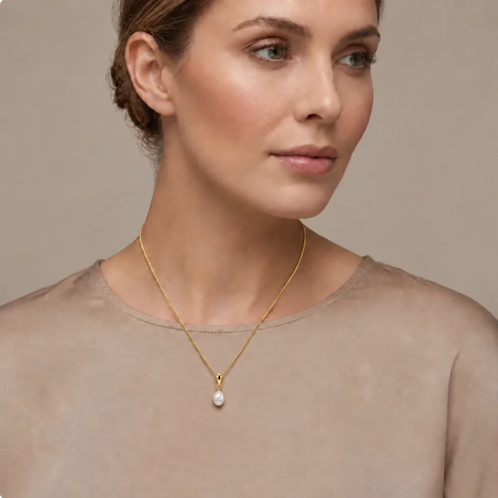 Freshwater Pearl Simple inverted Pear-Shape Design Pendant  |  9ct Yellow Gold